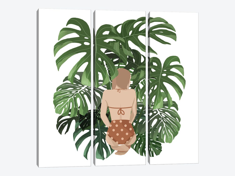 Summer With Monstera Leaves by Ana Moguš 3-piece Canvas Print