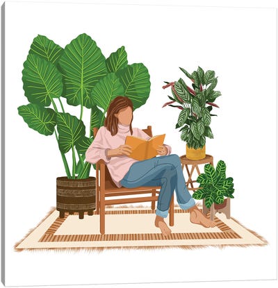Reading With Plants I Canvas Art Print - Ana Moguš