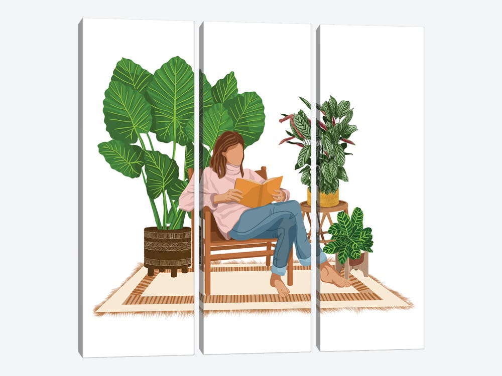 Reading With Plants I by Ana Moguš 3-piece Canvas Artwork