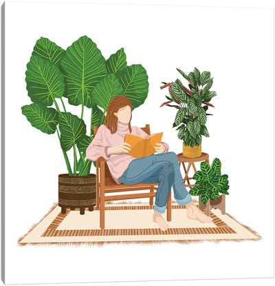 Reading With Plants IV Canvas Art Print - Ana Moguš