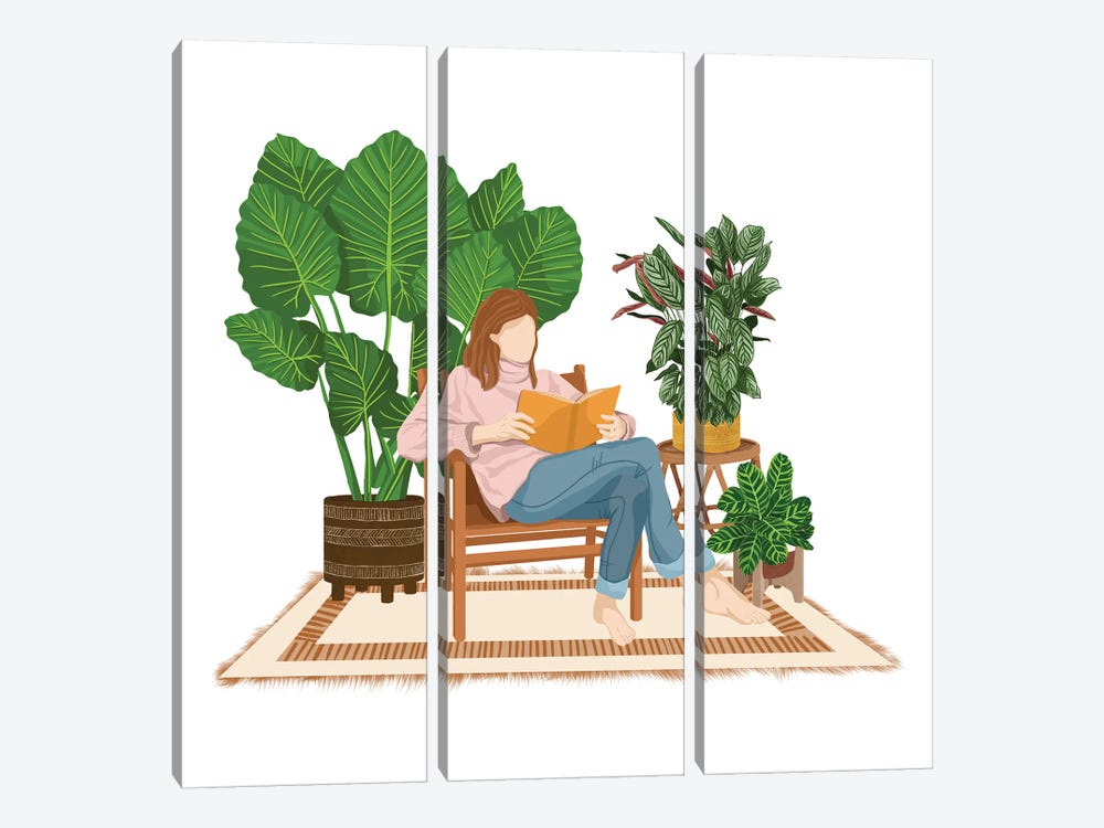 Reading With Plants IV by Ana Moguš 3-piece Canvas Wall Art