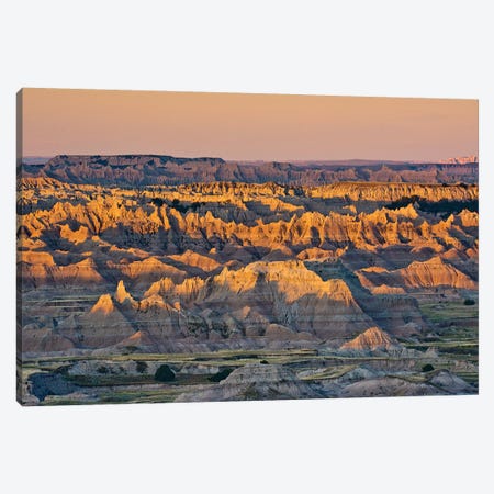 Illuminated Buttes, Sunrise, Pinnacles Viewpoint, Badlands National Park, South Dakota, Usa Canvas Print #MHE7} by Michel Hersen Canvas Wall Art