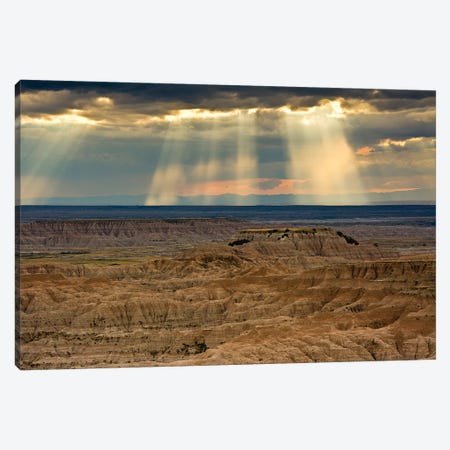 Storm at sunset, Pinnacles Viewpoint, Badlands National Park, South Dakota, USA Canvas Print #MHE8} by Michel Hersen Art Print