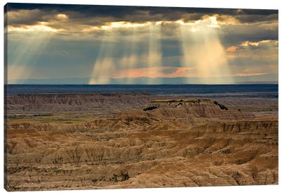 Storm at sunset, Pinnacles Viewpoint, Badlands National Park, South Dakota, USA Canvas Art Print