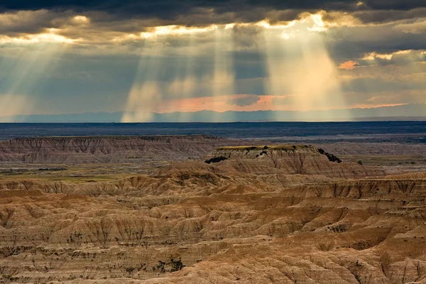 South Dakota: Storm at sunset, Pinnacles Viewpoint, Badlands National Park, South Dakota, USA by Michel Hersen