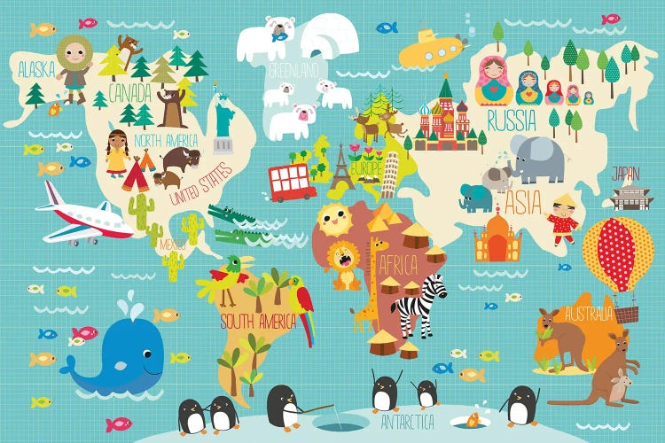 Children's World Map by Martina Hogan wall art