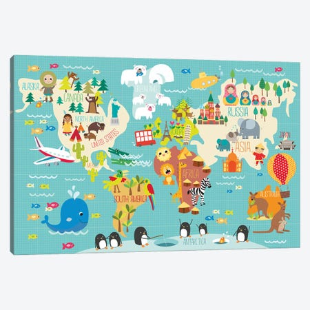 Children's World Map Canvas Print #MHG1} by Martina Hogan Canvas Art Print