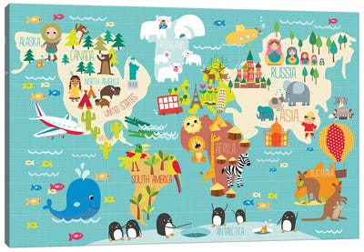 Children's World Map Canvas Art Print - 3-Piece Map Art