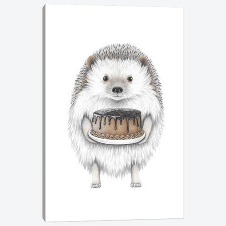 Hedgehog With Cake Canvas Print #MHK11} by Mandy Heck Canvas Art Print