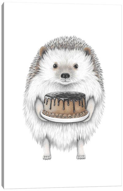 Hedgehog With Cake Canvas Art Print - Hedgehogs