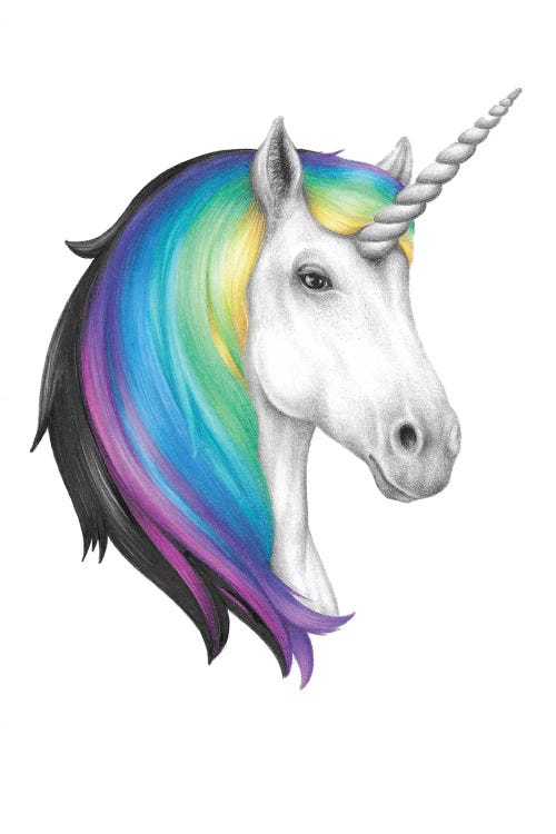 White Unicorn With Rainbow Hair