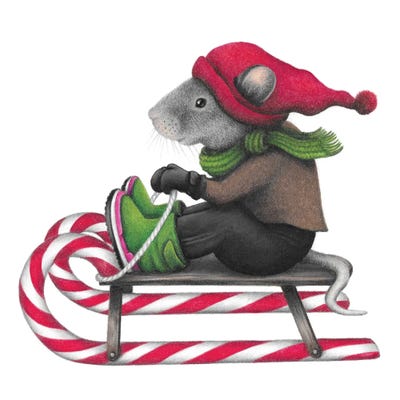Sledding Mouse by Mandy Heck metal wall art