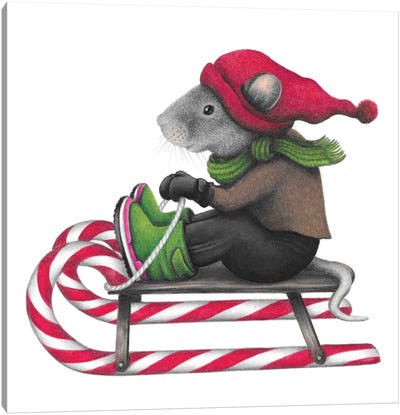 Sledding Mouse Canvas Art Print - Holiday Eats & Treats
