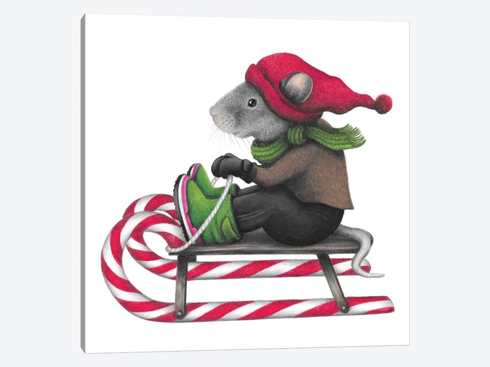 Sledding Mouse by Mandy Heck 1-piece Canvas Wall Art