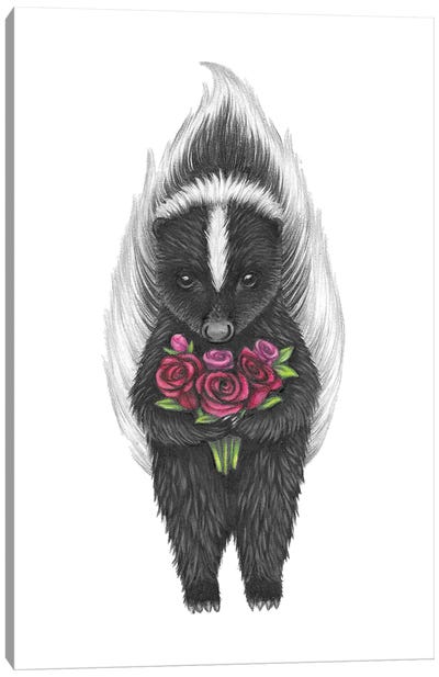 Skunk With Roses Canvas Art Print - Skunks