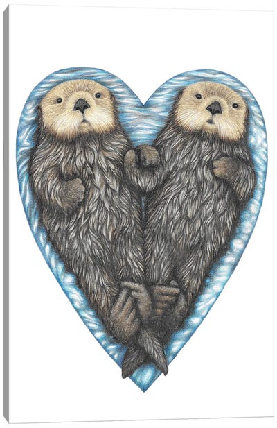 Sea Otter Heart Canvas Art Print - Otter Art