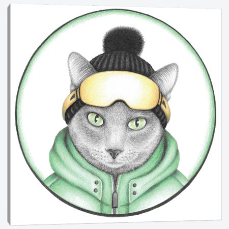 Gray Ski Cat Canvas Print #MHK32} by Mandy Heck Canvas Art Print