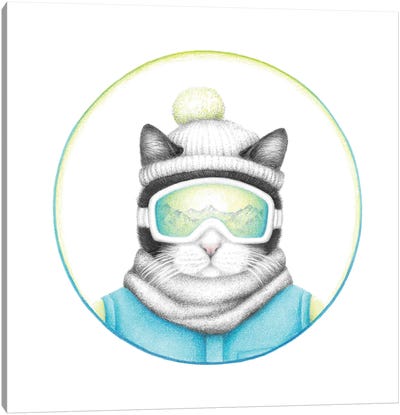 Black And White Ski Cat Canvas Art Print - Skiing Art
