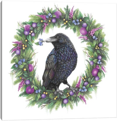 Raven On A Wreath Canvas Art Print - Raven Art