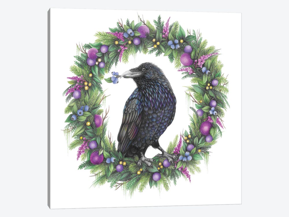 Raven On A Wreath by Mandy Heck 1-piece Canvas Art