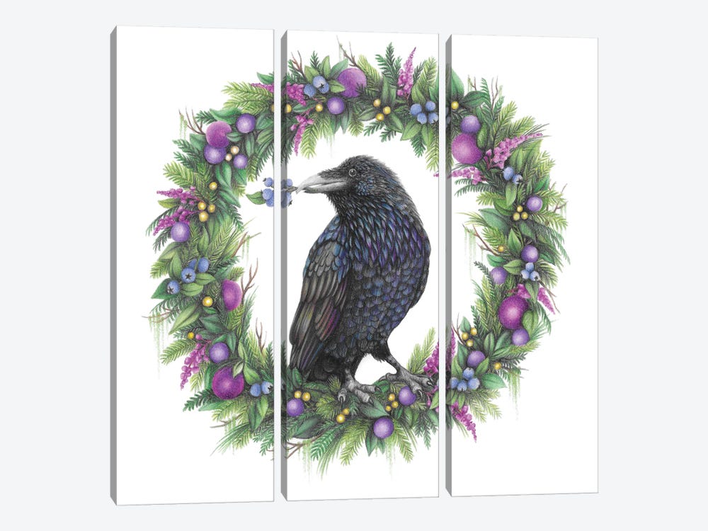 Raven On A Wreath by Mandy Heck 3-piece Canvas Art