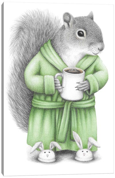 Coffee Squirrel Canvas Art Print - Large Art for Kitchen