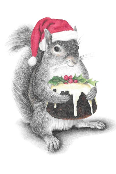 Santa Squirrel by Mandy Heck metal wall art