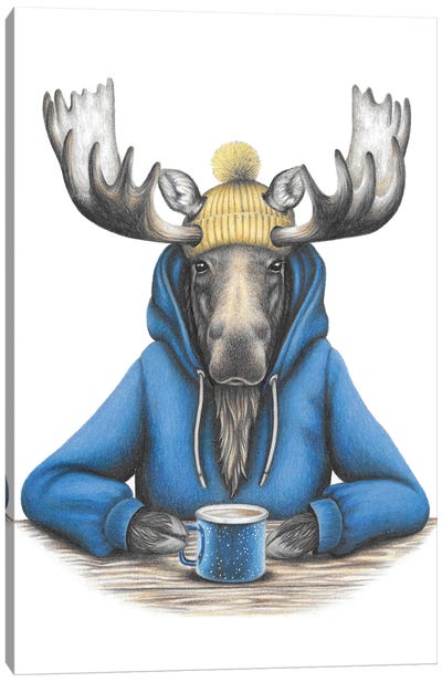 Coffee Moose Canvas Art Print - Deer Art