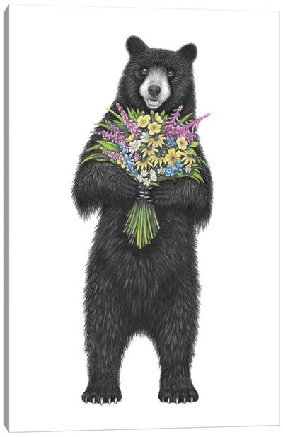 Bouquet Bear Canvas Art Print - Bear Art