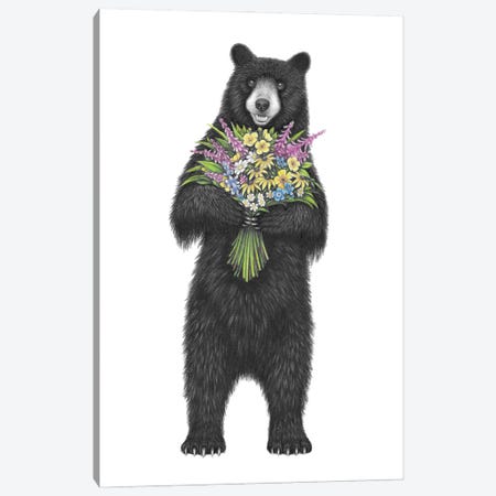 Bouquet Bear Canvas Print #MHK41} by Mandy Heck Canvas Art