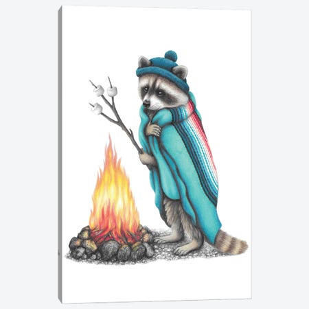Raccoon And Campfire Canvas Print #MHK43} by Mandy Heck Canvas Art