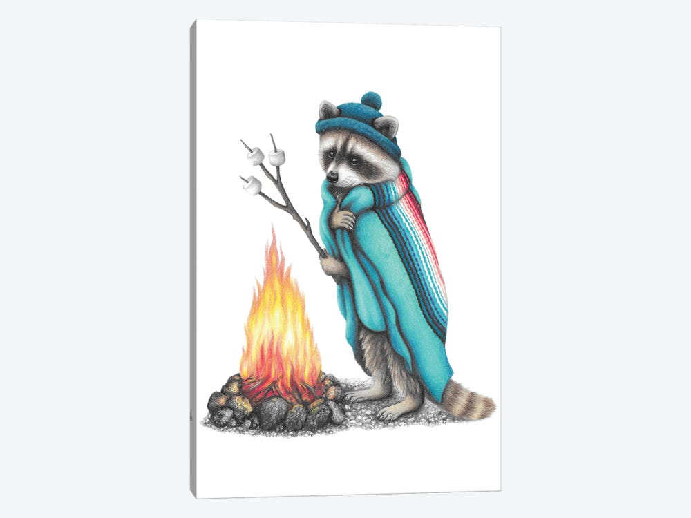 Raccoon And Campfire by Mandy Heck 1-piece Canvas Art