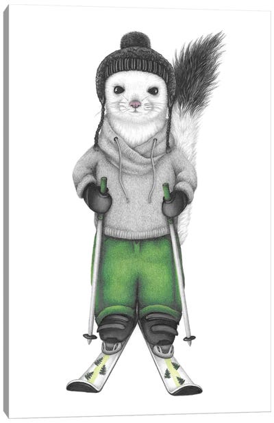 Arctic Ski Ferret Canvas Art Print - Skiing Art