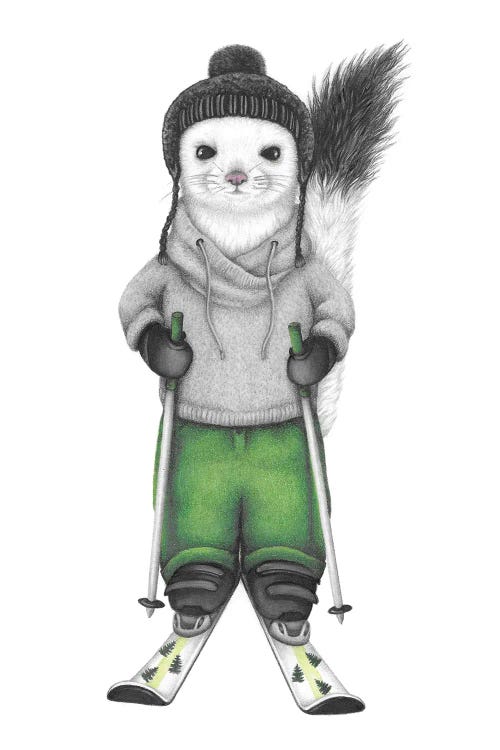 Arctic Ski Ferret by Mandy Heck wall art