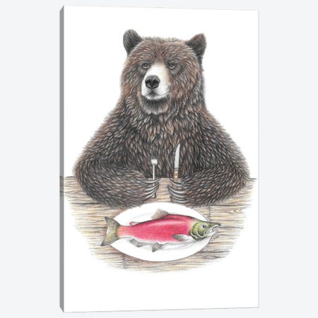 Bear With Salmon Canvas Print #MHK45} by Mandy Heck Canvas Print