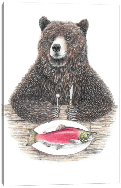 Bear With Salmon Canvas Art Print - Mandy Heck