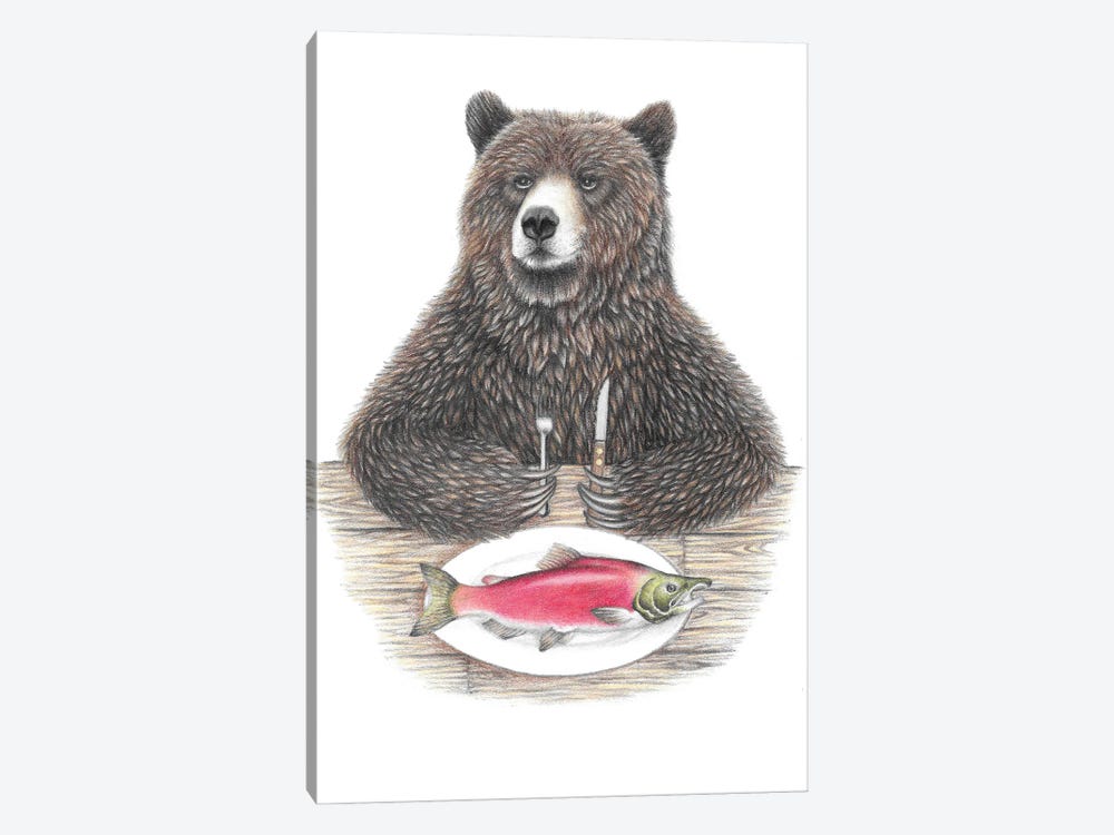 Bear With Salmon by Mandy Heck 1-piece Canvas Art