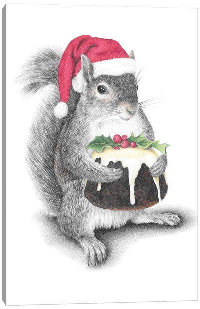 Santa Squirrel Canvas Art Print - Christmas Animal Art