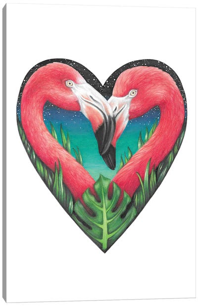 Flamingo Heart Canvas Art Print - Love Birds