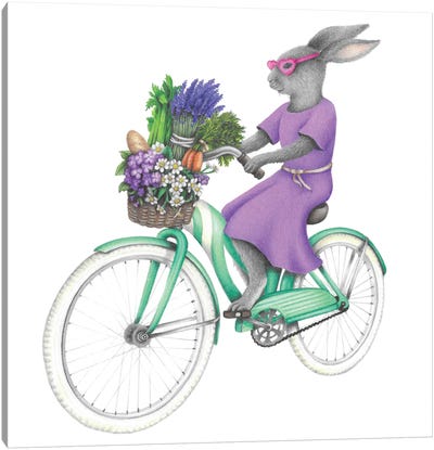 Bunny On A Bike Canvas Art Print - Mandy Heck