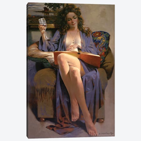 Woman Reading Book Canvas Print #MHM139} by Maher Morcos Canvas Art Print