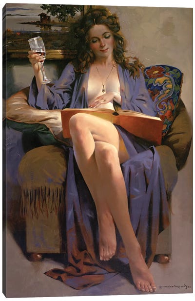 Woman Reading Book Canvas Art Print - Maher Morcos
