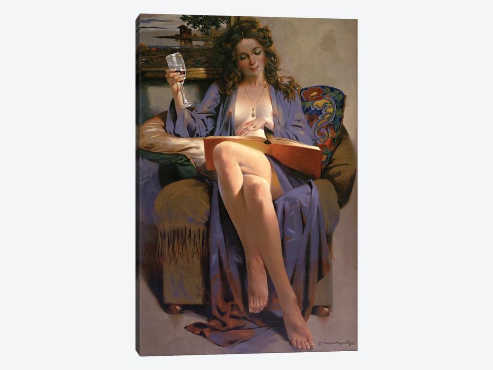 Woman Reading Book by Maher Morcos 1-piece Canvas Art