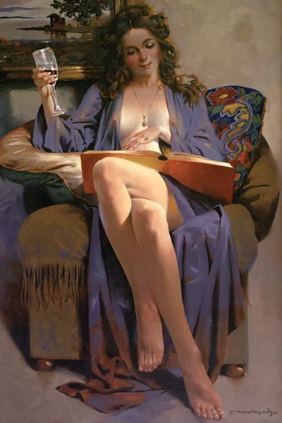 Maher Morcos: Woman Reading Book by Maher Morcos