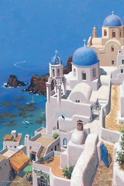 Greek Paradise by Maher Morcos metal wall art