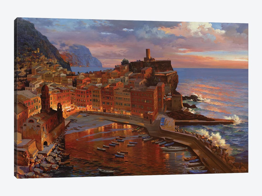 Night Begin At Vernazza by Maher Morcos 1-piece Canvas Art