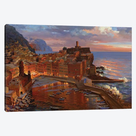 Night Begin At Vernazza Canvas Print #MHM76} by Maher Morcos Canvas Artwork