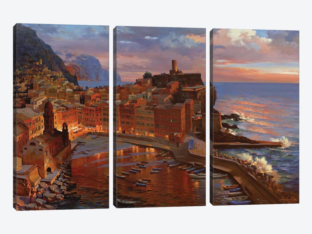 Night Begin At Vernazza by Maher Morcos 3-piece Canvas Art