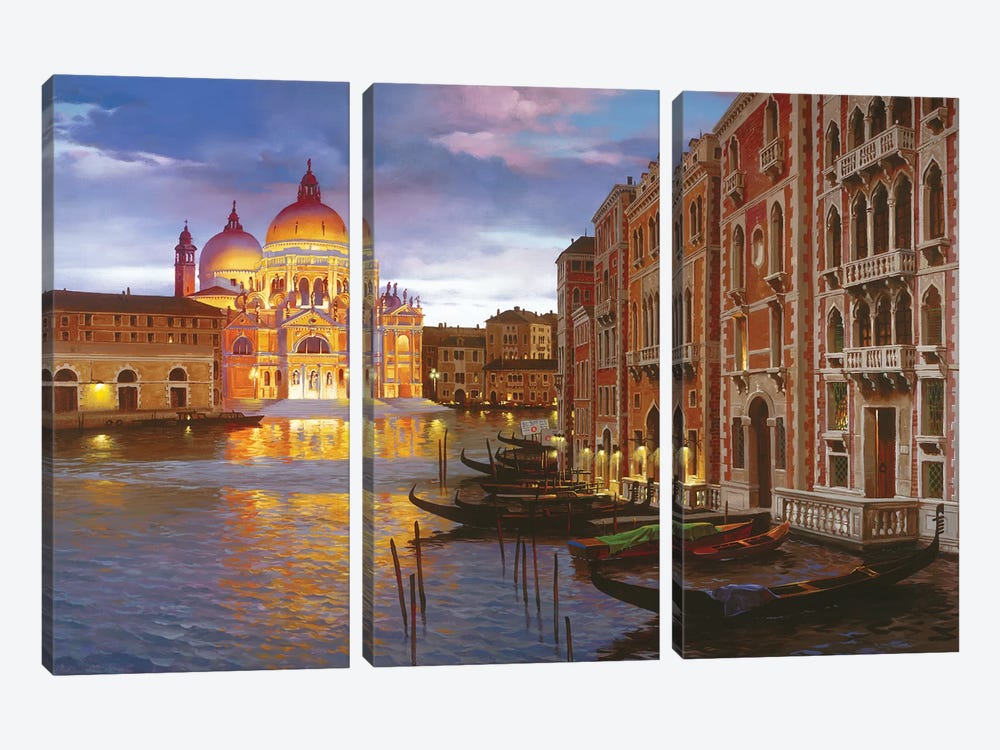 Night In Venice by Maher Morcos 3-piece Canvas Print