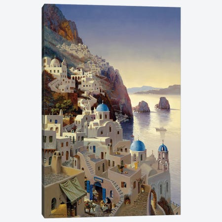 Santorini At Dusk Canvas Print #MHM94} by Maher Morcos Canvas Artwork